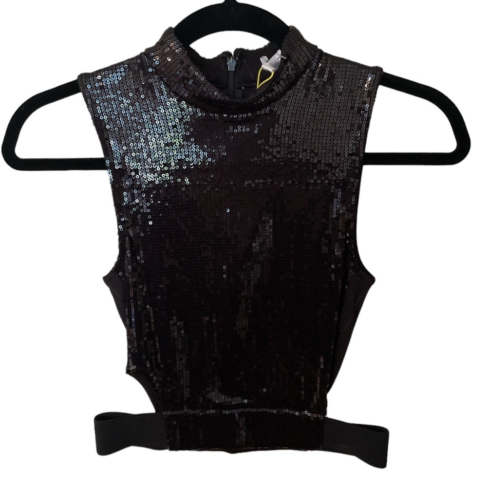 New with tags Size: XXS BCBGeneration black sequin crop top with cut outs